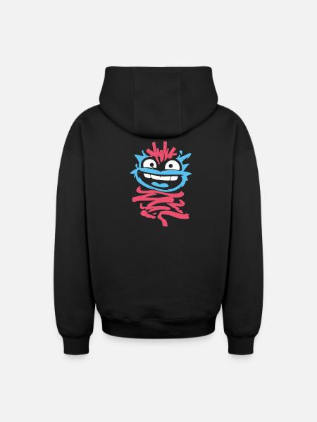 Little Monsters: Punk Monkey with Wink - Oversized Heavyweight Unisex Zip Hoodie - black