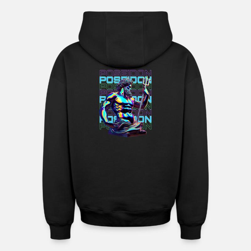 Neon Poseidon Trident - Oversized Heavyweight Unisex Zip Hoodie - Schwarz