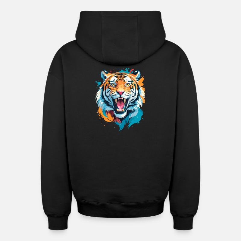 Nepal Tiger - Sweat à capuche unisexe zippé oversize épais SPREAD - noir