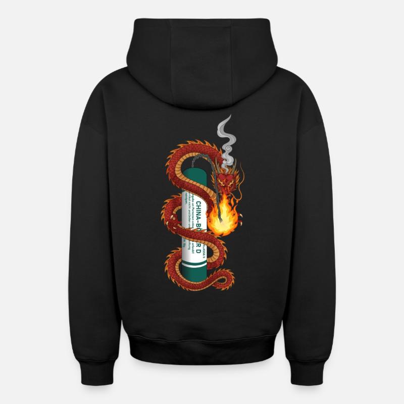 Pyro Drache - Oversized Heavyweight Unisex Zip Hoodie - Schwarz