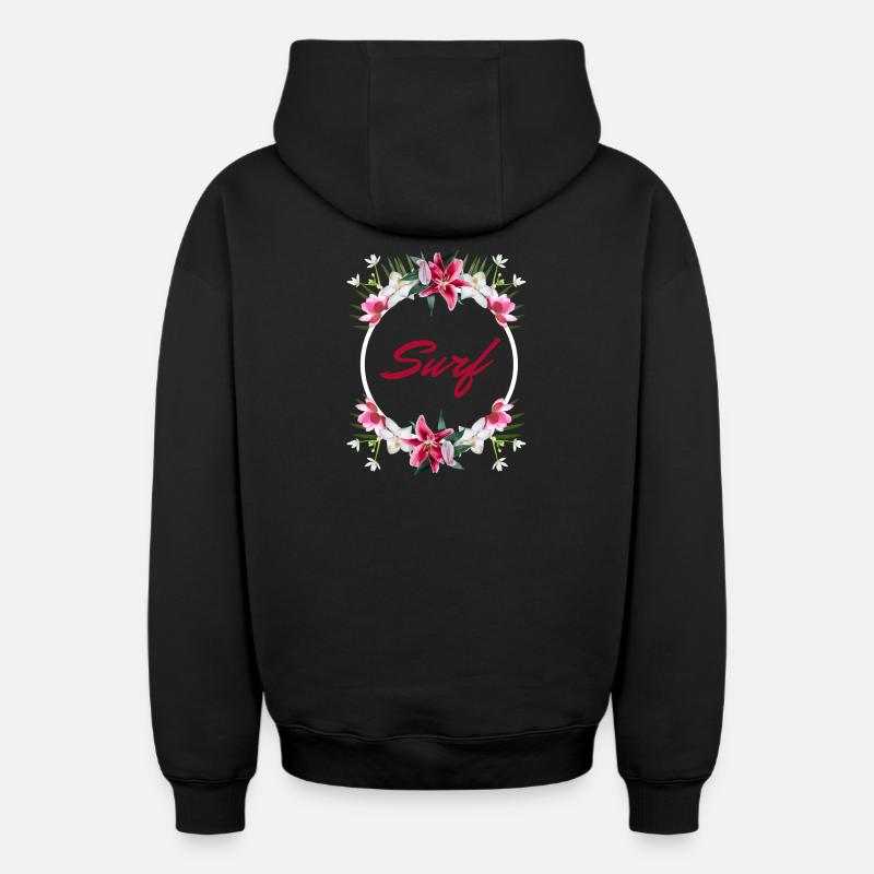 T-shirt d’été Surf Tropical Flowers Beach - Sweat à capuche unisexe zippé oversize épais SPREAD - noir
