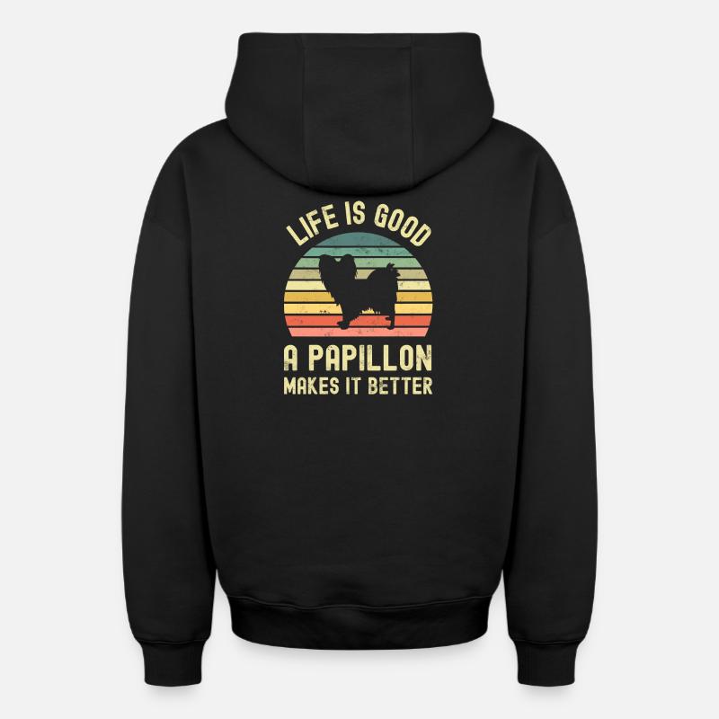 Chien Papillon - Sweat à capuche unisexe zippé oversize épais SPREAD - noir