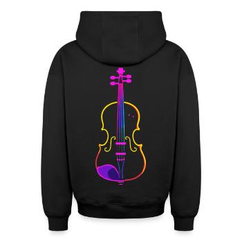 Violin Lineart - Oversized Heavyweight Unisex Zip Hoodie - black - Back - AI Model Male 185 dark (185cm)