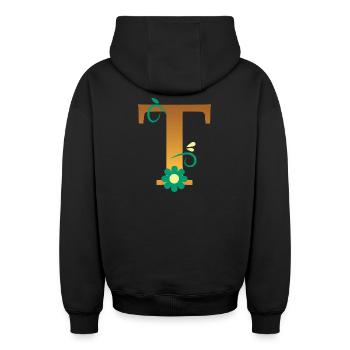T - Oversized Heavyweight Unisex Zip Hoodie - Schwarz - Hinten - AI Model Male 185 dark (185cm)