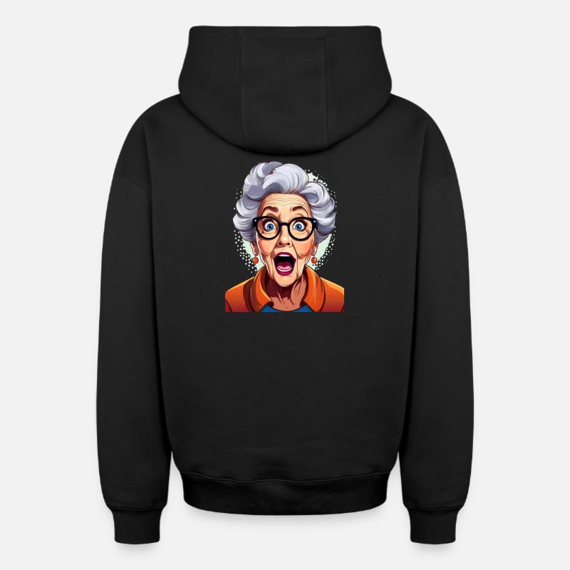 Grand-mère étonnée - Sweat à capuche unisexe zippé oversize épais SPREAD - noir