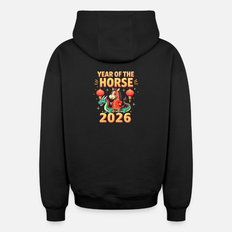 Nouvel An chinois du cheval 2026 - Sweat à capuche unisexe zippé oversize épais SPREAD - noir