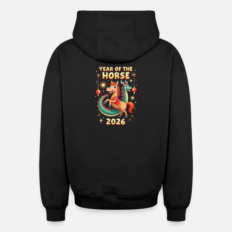 Nouvel An chinois du cheval 2026 - Sweat à capuche unisexe zippé oversize épais SPREAD - noir