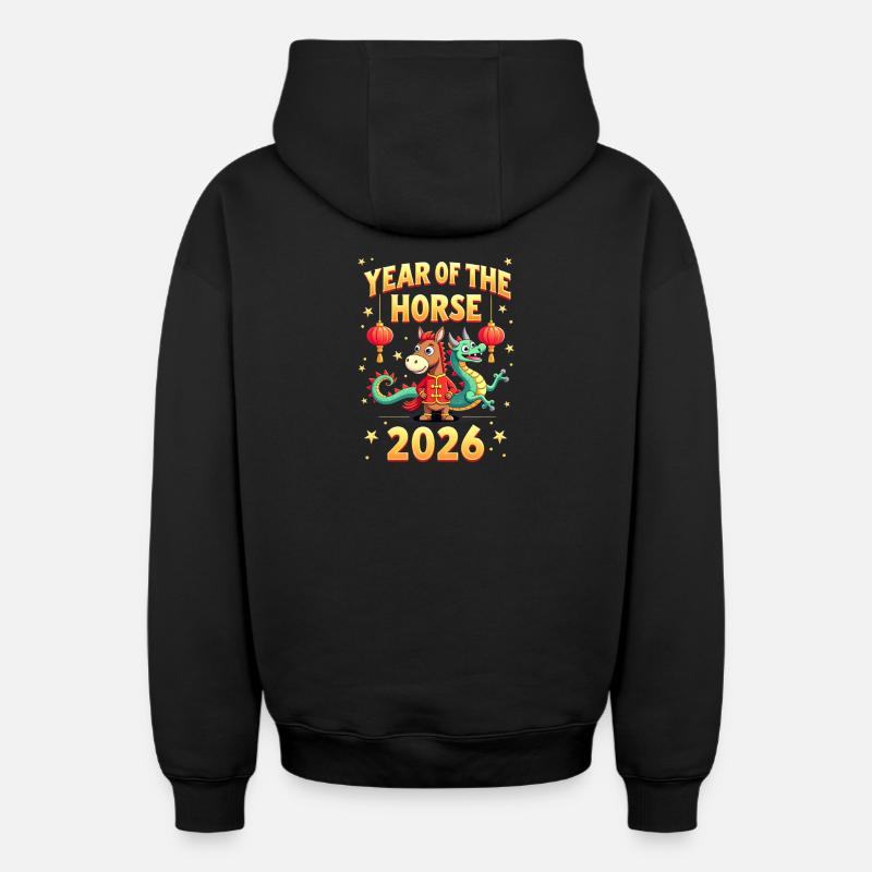 Nouvel An chinois du cheval 2026 - Sweat à capuche unisexe zippé oversize épais SPREAD - noir