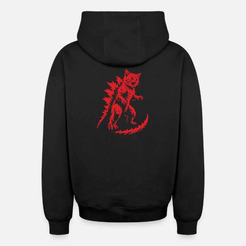 Rugissement de Kaiju Chaton, Catzilla - Sweat à capuche unisexe zippé oversize épais SPREAD - noir