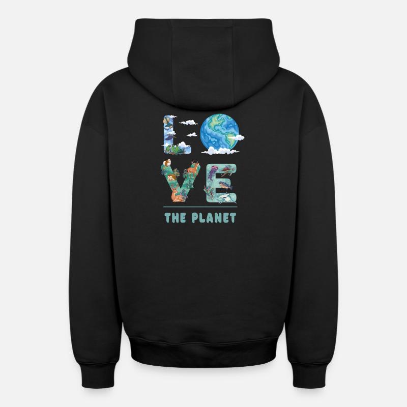J'adore la planète - Sweat à capuche unisexe zippé oversize épais SPREAD - noir