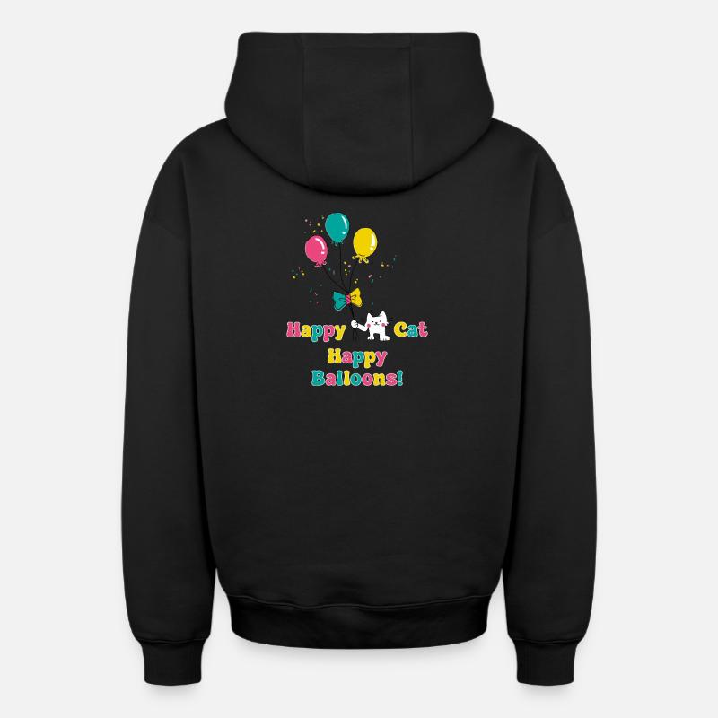Chat heureux, baloons heureux - Sweat à capuche unisexe zippé oversize épais SPREAD - noir