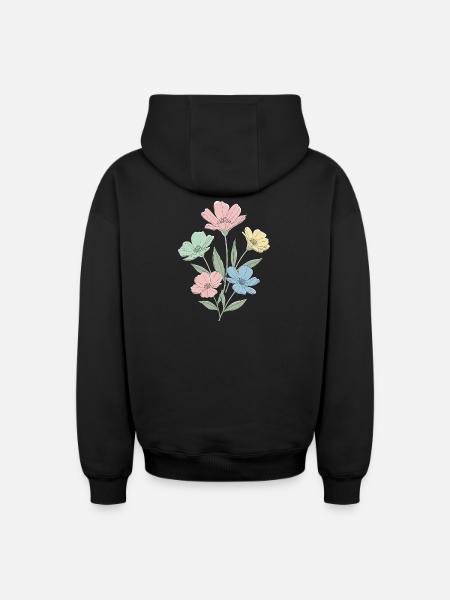 Fleurs pastel dans le style aquarelle - Sweat à capuche unisexe zippé oversize épais SPREAD - noir