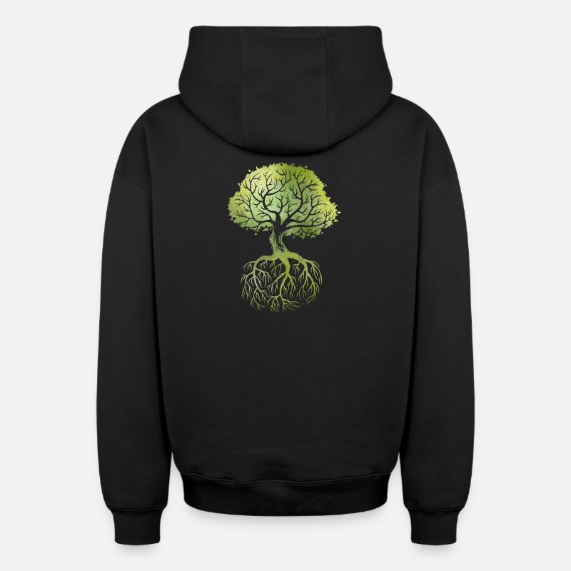 Roots - Sweat à capuche unisexe zippé oversize épais SPREAD - noir
