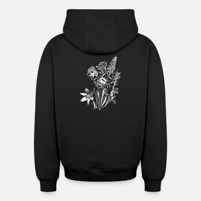 Jonquilles Fleurs Spring Rock Crystal - Sweat à capuche unisexe zippé oversize épais SPREAD - noir