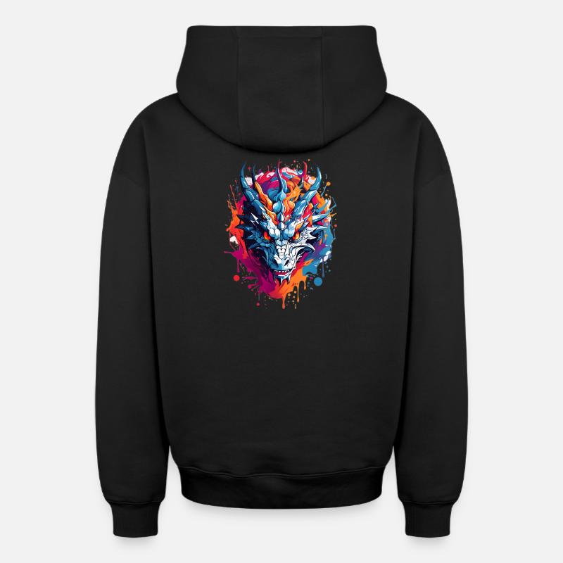 Cool Dragon - Sweat à capuche unisexe zippé oversize épais SPREAD - noir