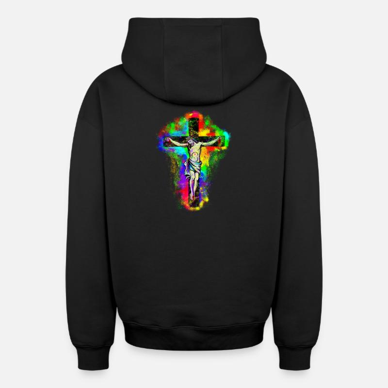 Croix de Jésus-Christ - Sweat à capuche unisexe zippé oversize épais SPREAD - noir