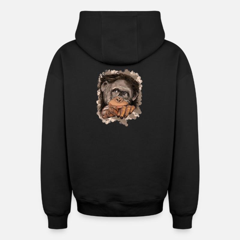 Singe - Sweat à capuche unisexe zippé oversize épais SPREAD - noir