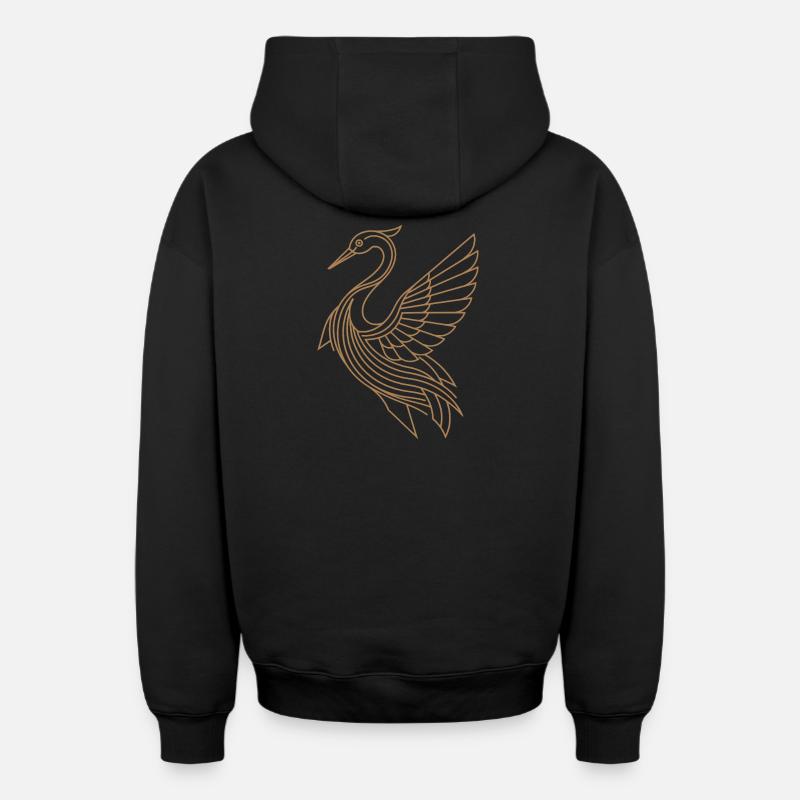 Art déco - Héron - Sweat à capuche unisexe zippé oversize épais SPREAD - noir