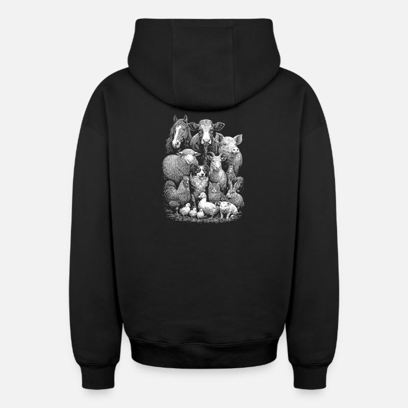 Animaux de la ferme - Sweat à capuche unisexe zippé oversize épais SPREAD - noir