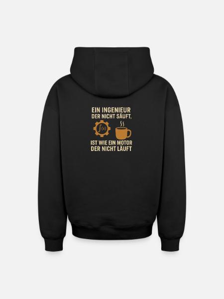 Engineer Humor Coffee Engine - Oversized Heavyweight Unisex Zip Hoodie - black