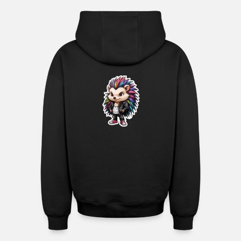 hérisson rockeur - Sweat à capuche unisexe zippé oversize épais SPREAD - noir