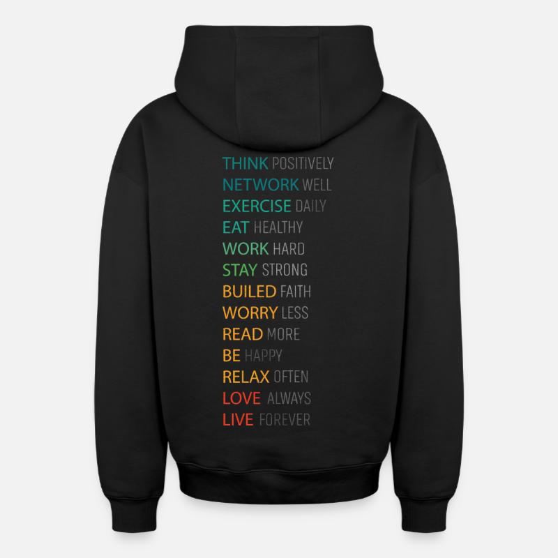 PENSEZ POSITIF - Sweat à capuche unisexe zippé oversize épais SPREAD - noir