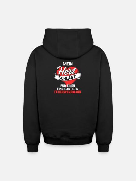 Heart beats for a firefighter - Oversized Heavyweight Unisex Zip Hoodie - black