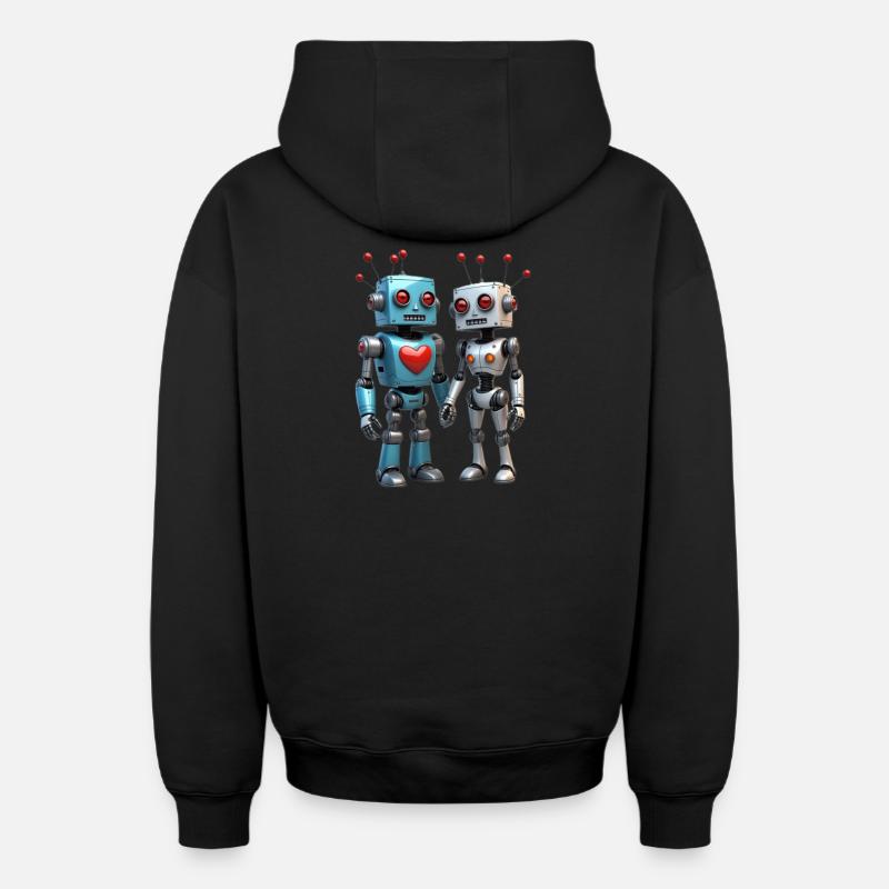 Couple de robots - Sweat à capuche unisexe zippé oversize épais SPREAD - noir