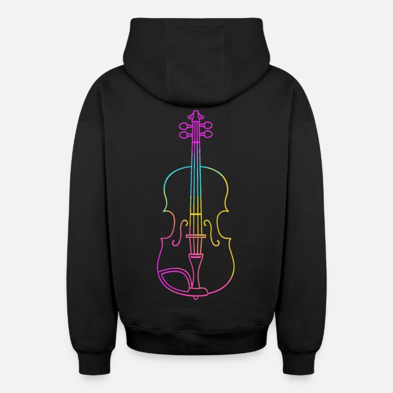 Dessin au trait du violon - Sweat à capuche unisexe zippé oversize épais SPREAD - noir