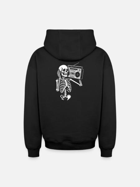 Skelett Ghettoblaster Retro Groove - Oversized Heavyweight Unisex Zip Hoodie - Schwarz