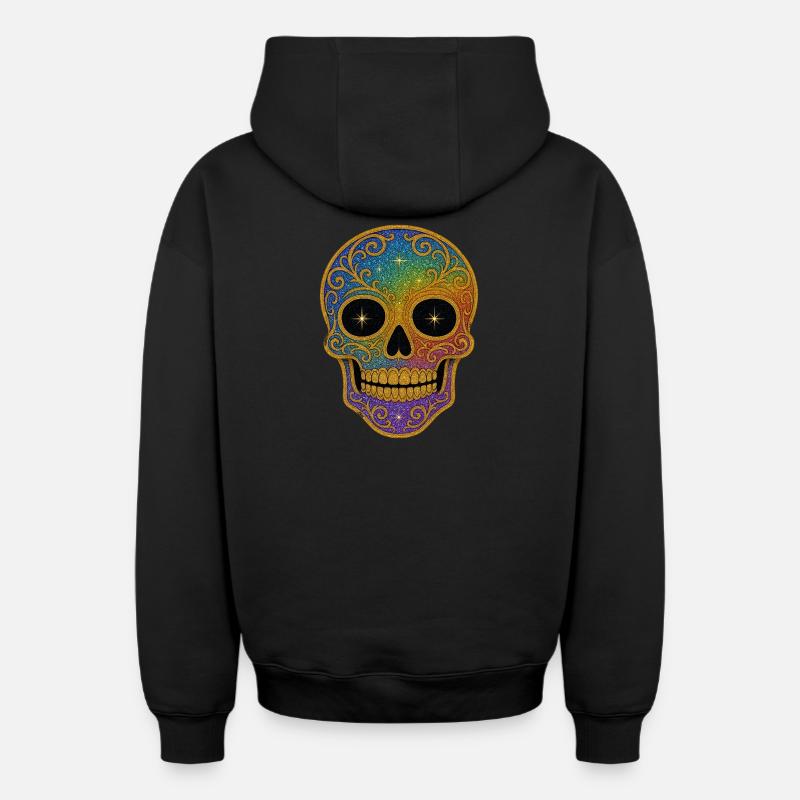 Conception de crâne arc-en-ciel - Sweat à capuche unisexe zippé oversize épais SPREAD - noir