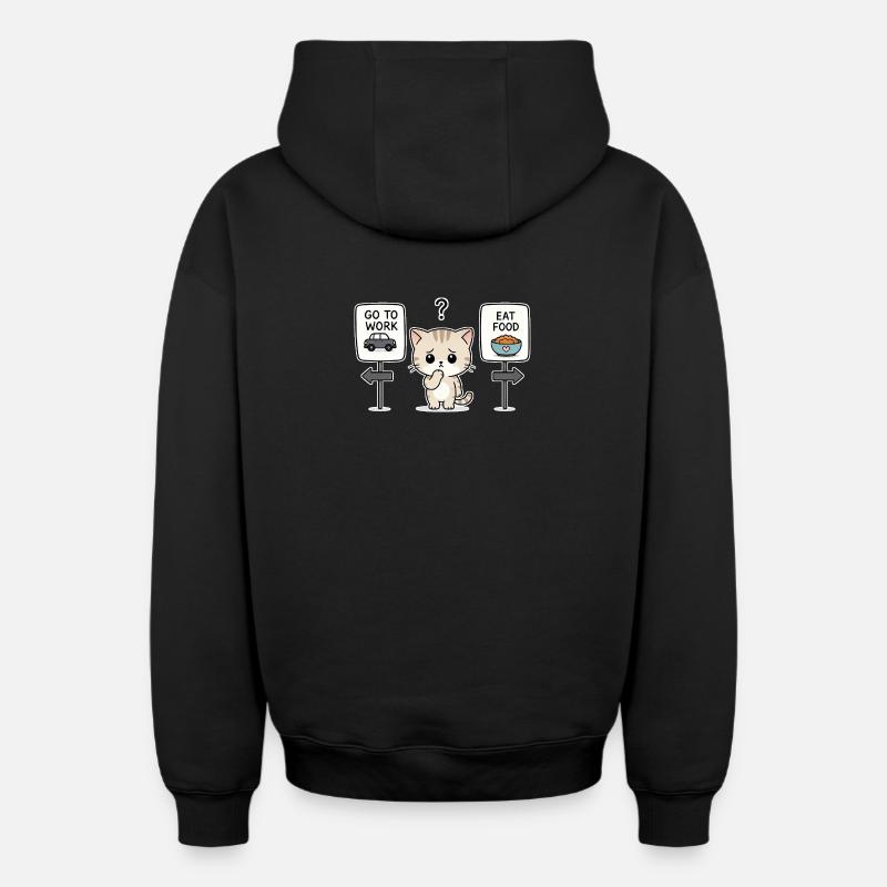 Katzendilemma: Arbeit oder Mahlzeit - Oversized Heavyweight Unisex Zip Hoodie - Schwarz