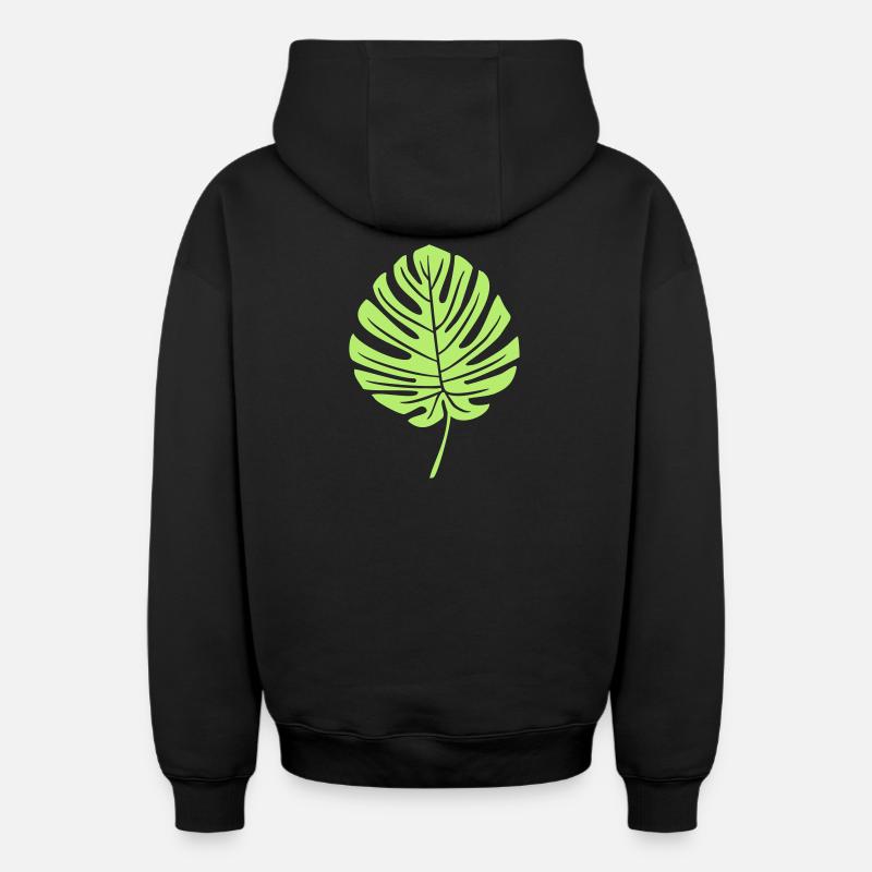 Feuille de Monstera Vert - Sweat à capuche unisexe zippé oversize épais SPREAD - noir
