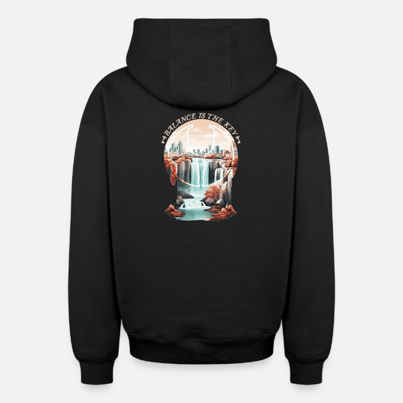 L’équilibre est la clé - Sweat à capuche unisexe zippé oversize épais SPREAD - noir