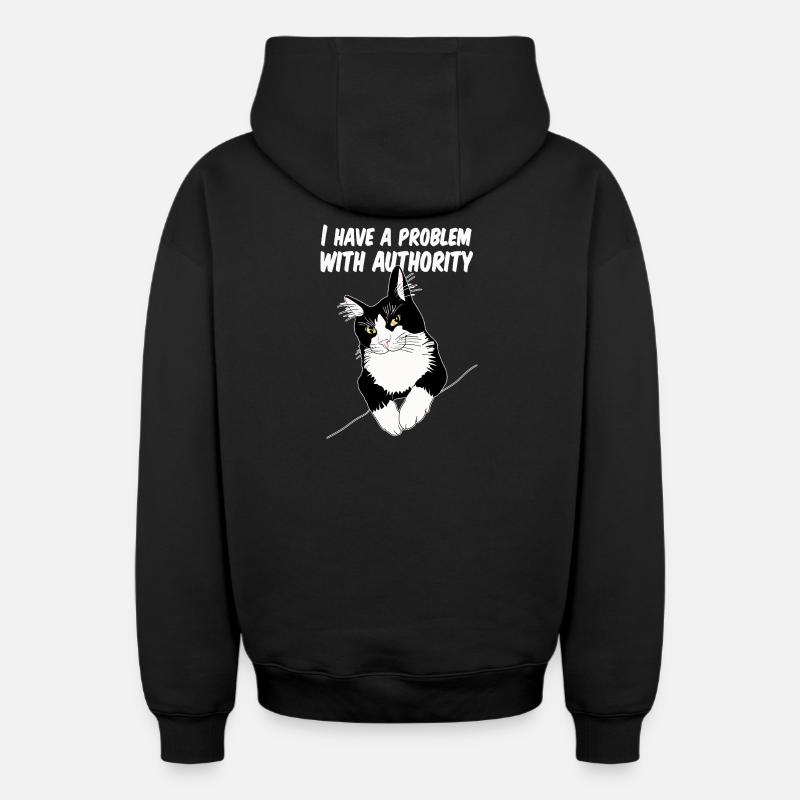Le chat défie l’autorité - Sweat à capuche unisexe zippé oversize épais SPREAD - noir