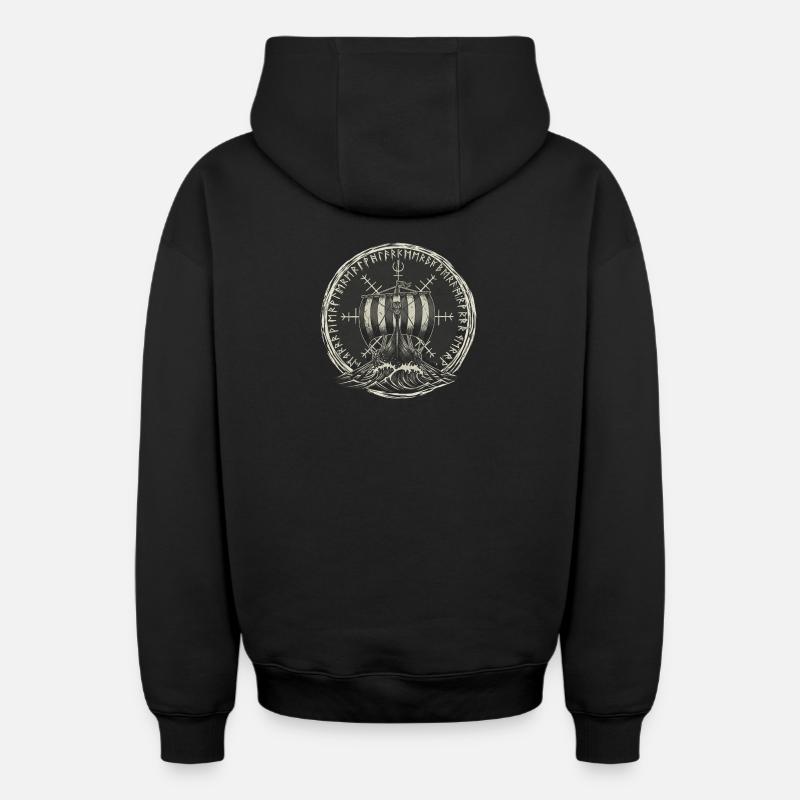 Drakkar viking - Bateau-dragon - Sweat à capuche unisexe zippé oversize épais SPREAD - noir