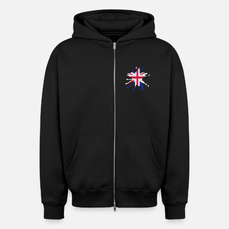 Union Jack blob - Sweat à capuche unisexe zippé oversize épais SPREAD - noir