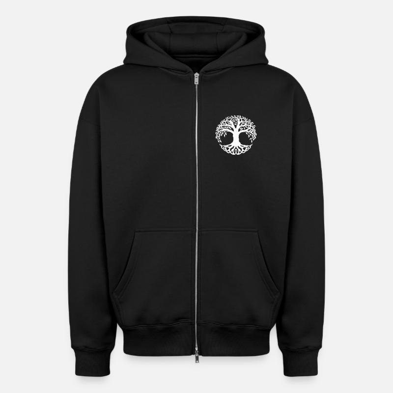 Yggdrasil - Sweat à capuche unisexe zippé oversize épais SPREAD - noir