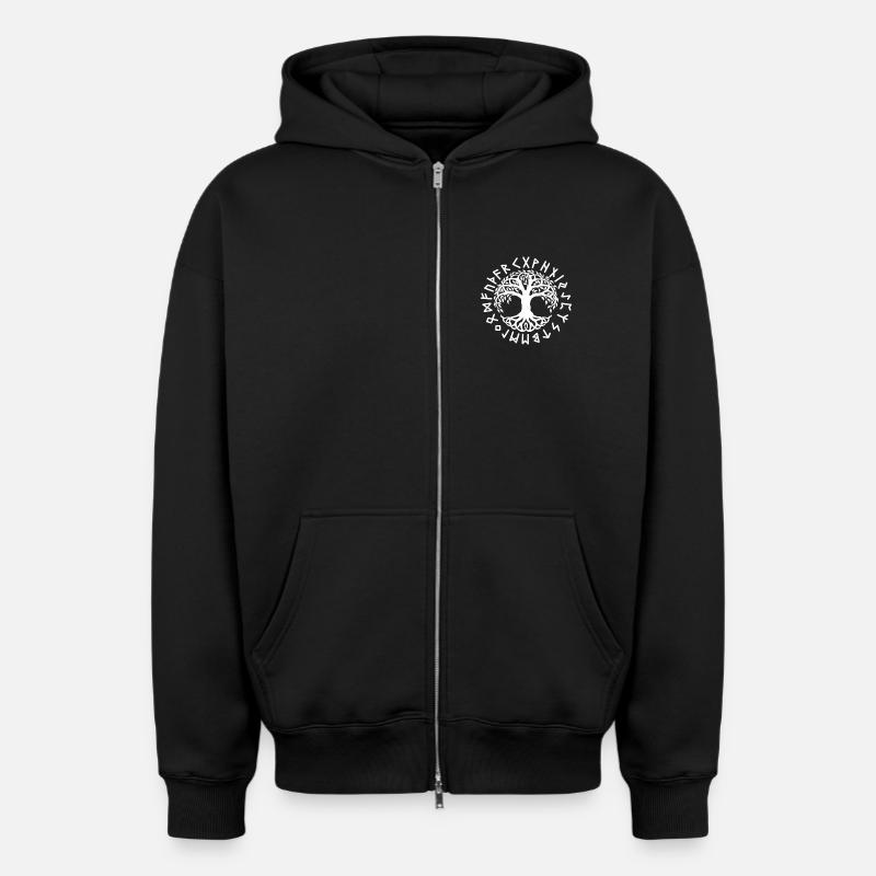 Yggdrasil - Sweat à capuche unisexe zippé oversize épais SPREAD - noir