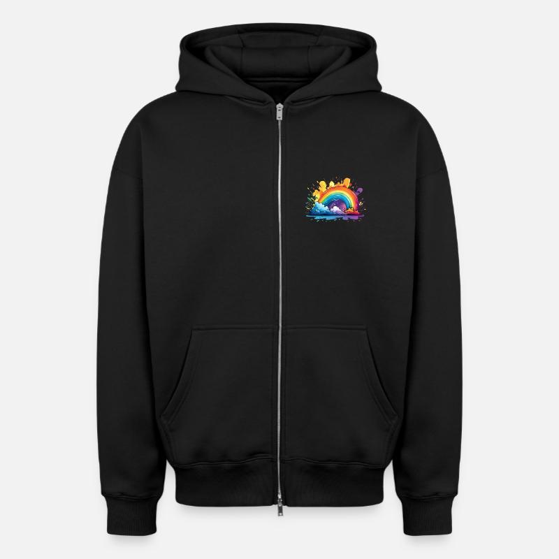 Votre arc-en-ciel - Sweat à capuche unisexe zippé oversize épais SPREAD - noir