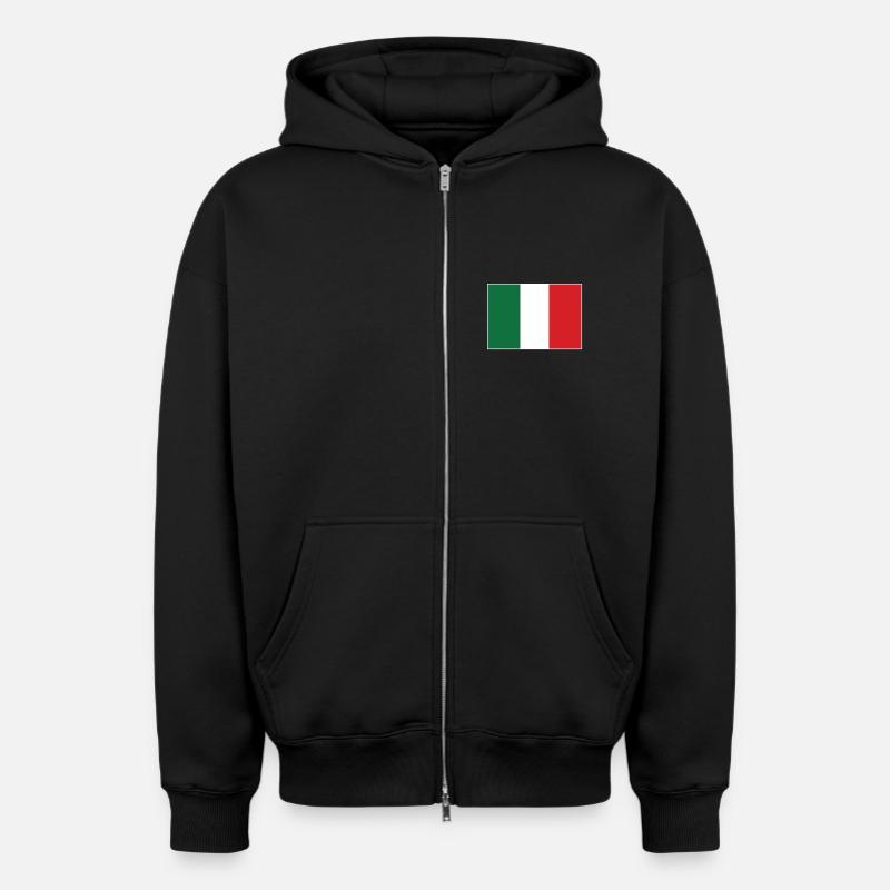Italie Drapeau - Sweat à capuche unisexe zippé oversize épais SPREAD - noir