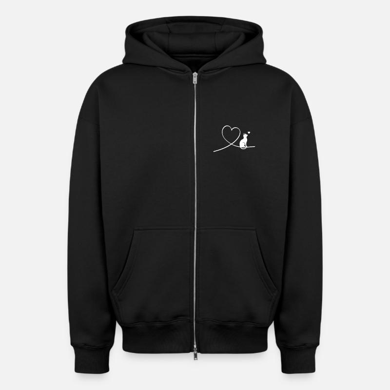 Chat - Sweat à capuche unisexe zippé oversize épais SPREAD - noir