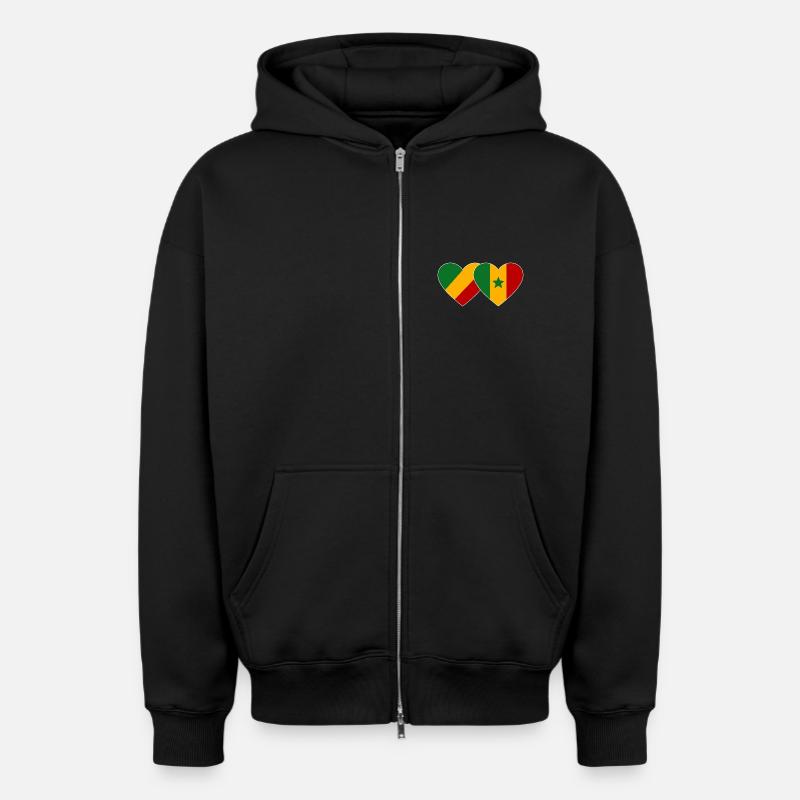 Kongo_Senegal_Flagge_Herz - Sweat à capuche unisexe zippé oversize épais SPREAD - noir