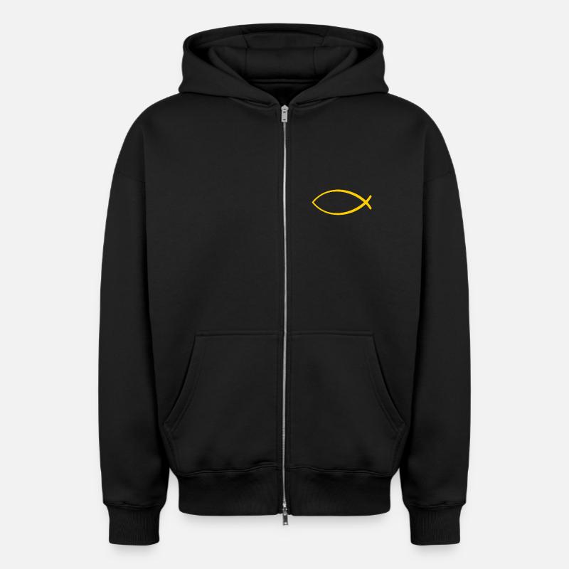 Ichtus poisson jaune - Sweat à capuche unisexe zippé oversize épais SPREAD - noir