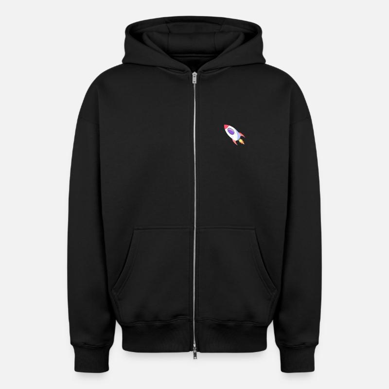 Space Rocket Pop Comic - Sweat à capuche unisexe zippé oversize épais SPREAD - noir