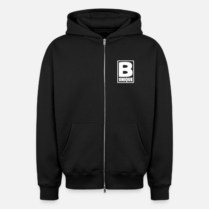 B Unique - Sweat à capuche unisexe zippé oversize épais SPREAD - noir