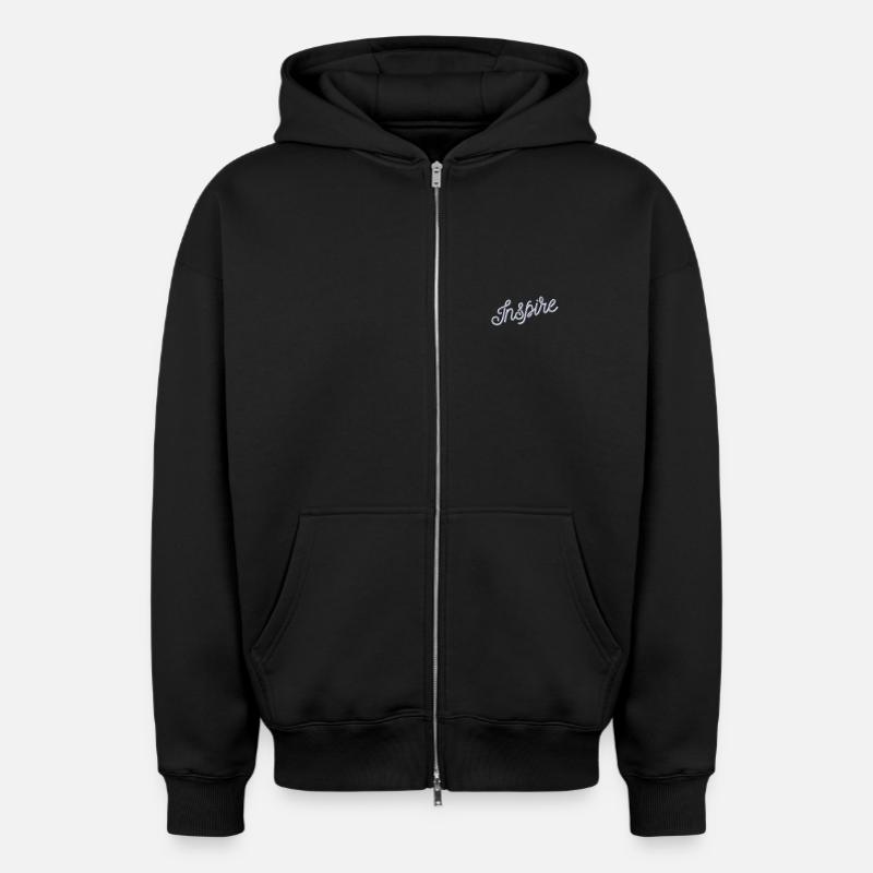 Inspirer brodé - Sweat à capuche unisexe zippé oversize épais SPREAD - noir