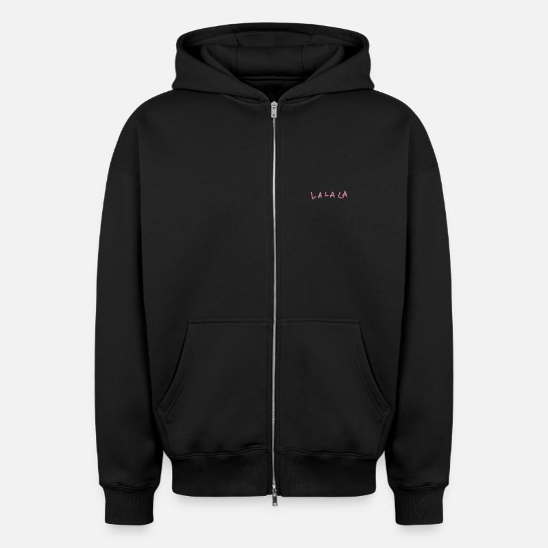 LA LA LA brodée - Sweat à capuche unisexe zippé oversize épais SPREAD - noir