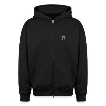 Coupes de - Sweat à capuche unisexe zippé oversize épais SPREAD - noir - Devant - AI Model Female 172 light (172cm) & AI Model Male 185 dark (185cm)