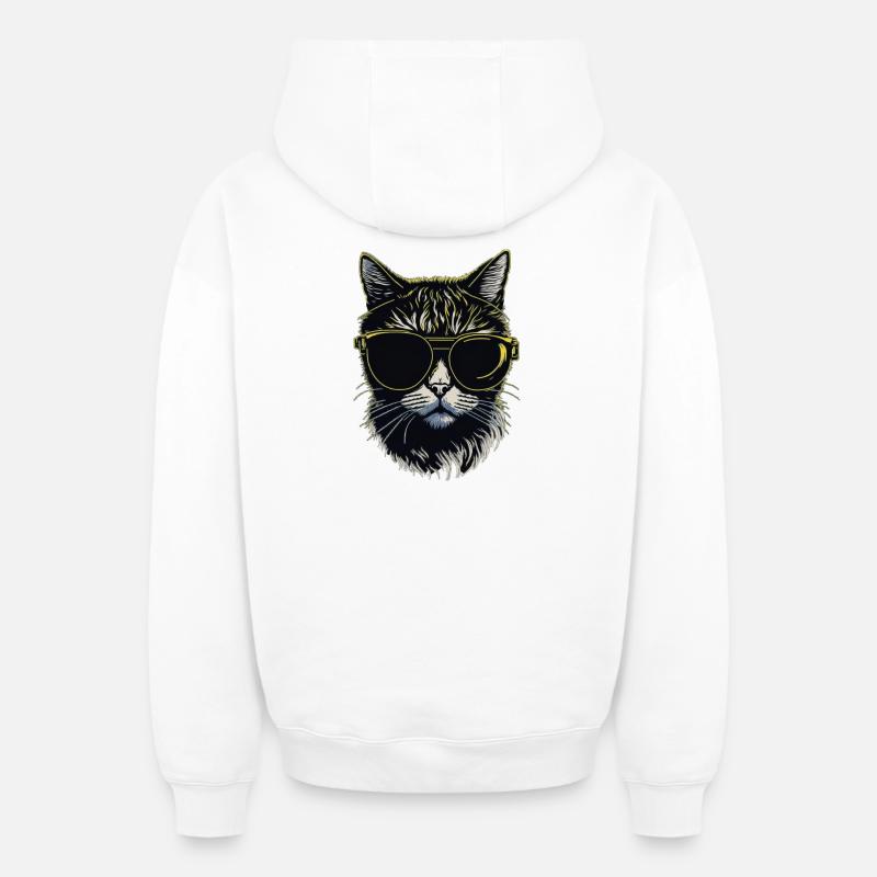 Chat avec lunettes - Sweat à capuche unisexe zippé oversize épais SPREAD - blanc
